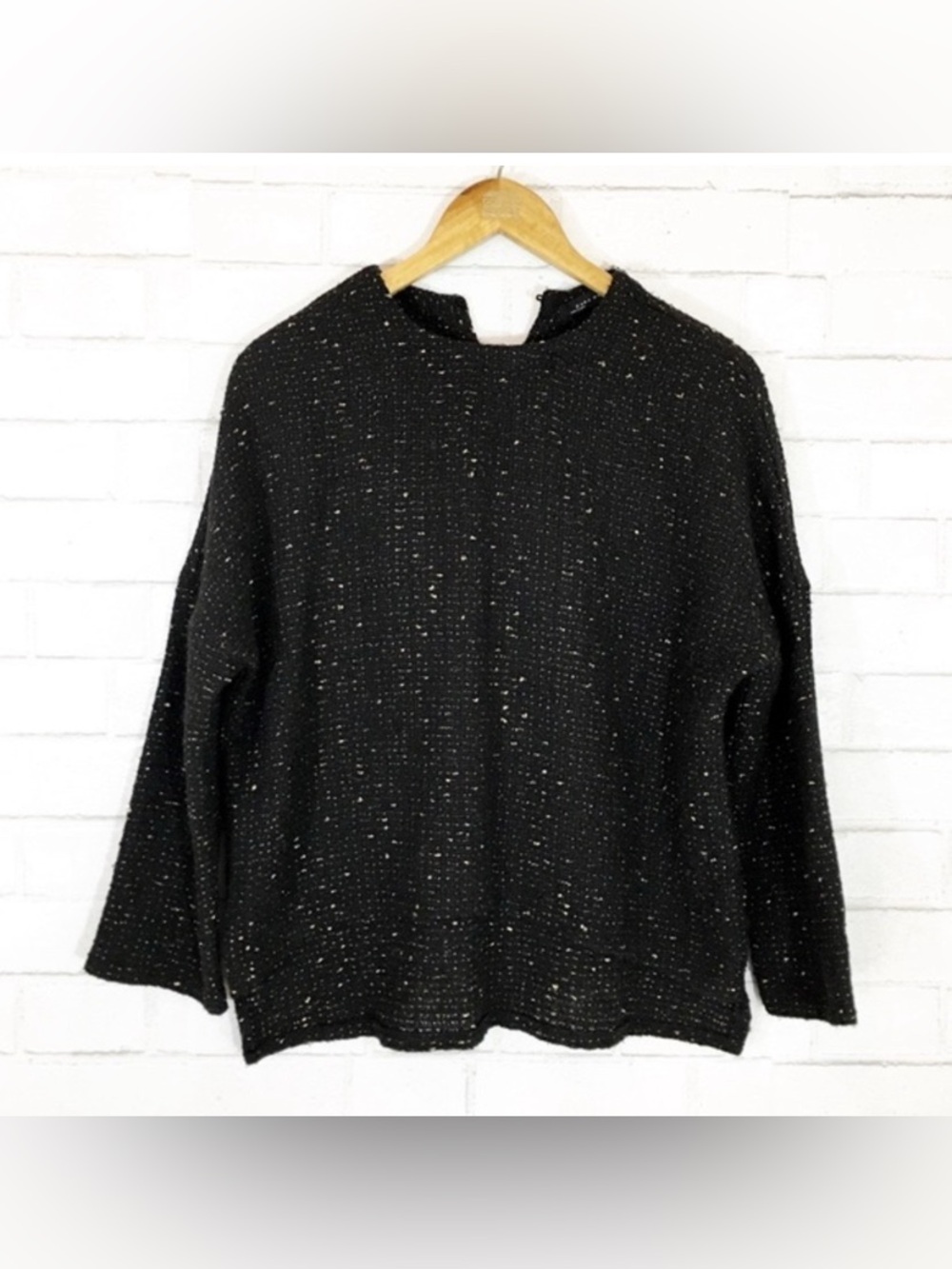 Zara Black & Gold Fleck Speckled High Neck Tweed Oversized Blouse Top